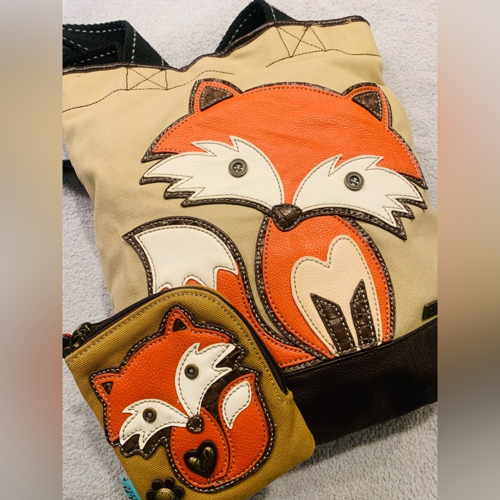 Chala Canvas Tote with Orange Leather Fox / Matching Wallet Included
